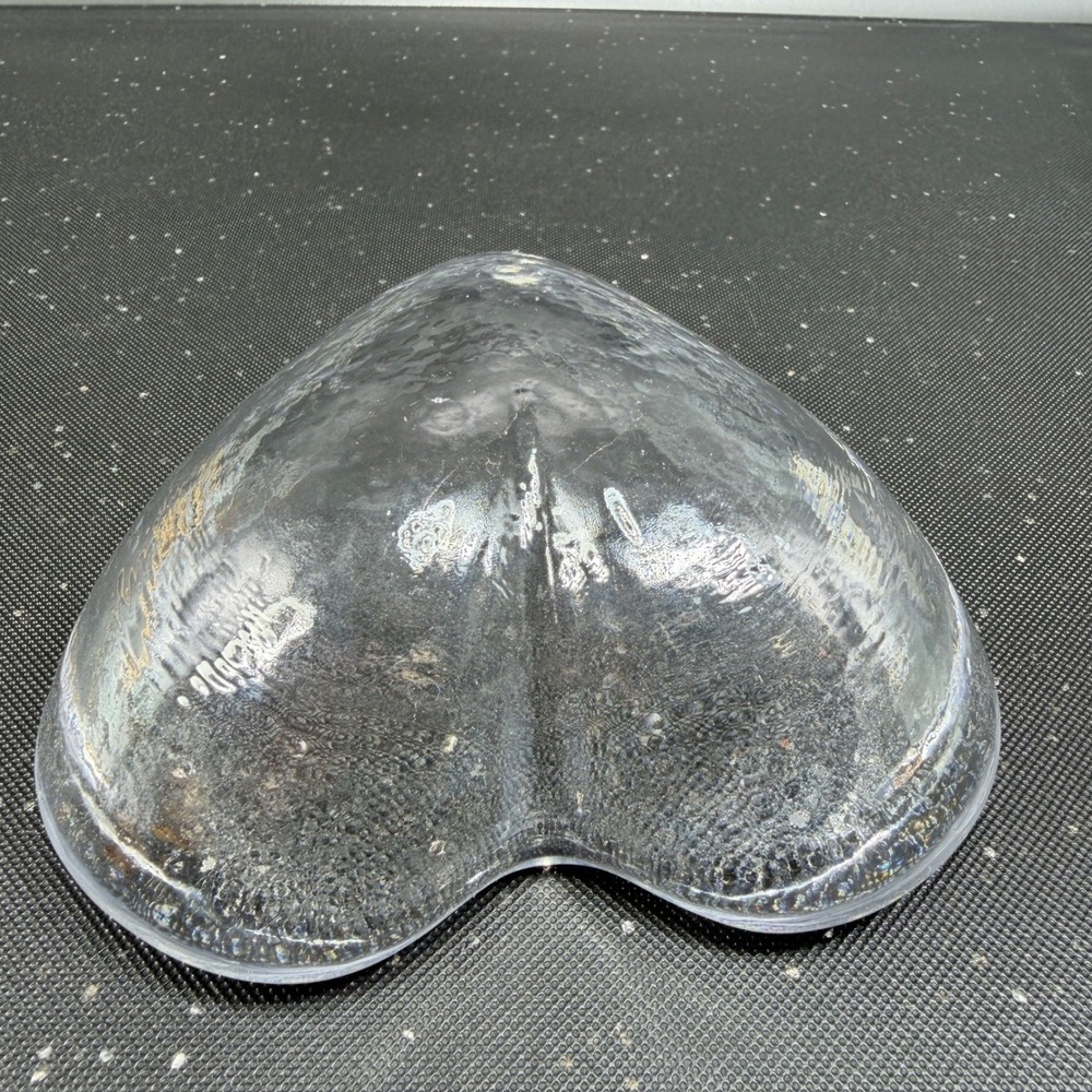 Simon Pearce Hand Blown Glass Heart Bowl Clear Textured Crystal Signed 5 Inch - Picture 8 of 12